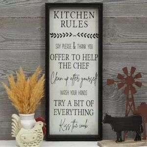 Rustic Kitchen Rules Wall Sign - Black Frame
